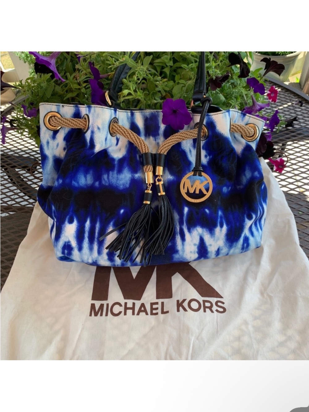 Michael Kors Blue and White Tie-Dye with Gold Accents